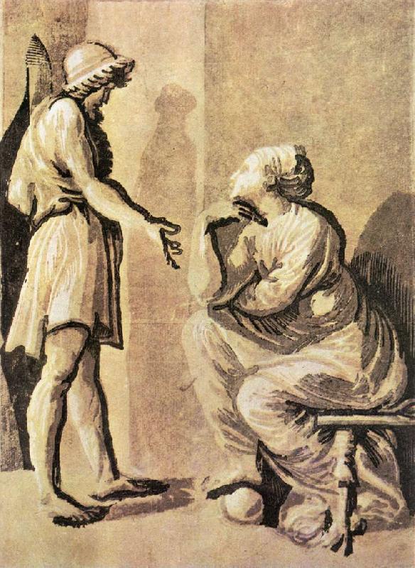 UGO DA CARPI Hero and Sibyl wt oil painting image